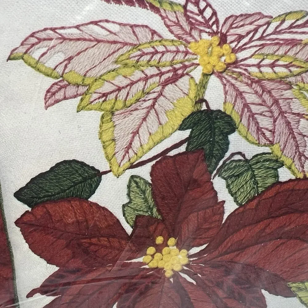 Paragon Chinese Greetings Poinsettia Crewel Pillow Embroidery Kit 0661 Red Green
